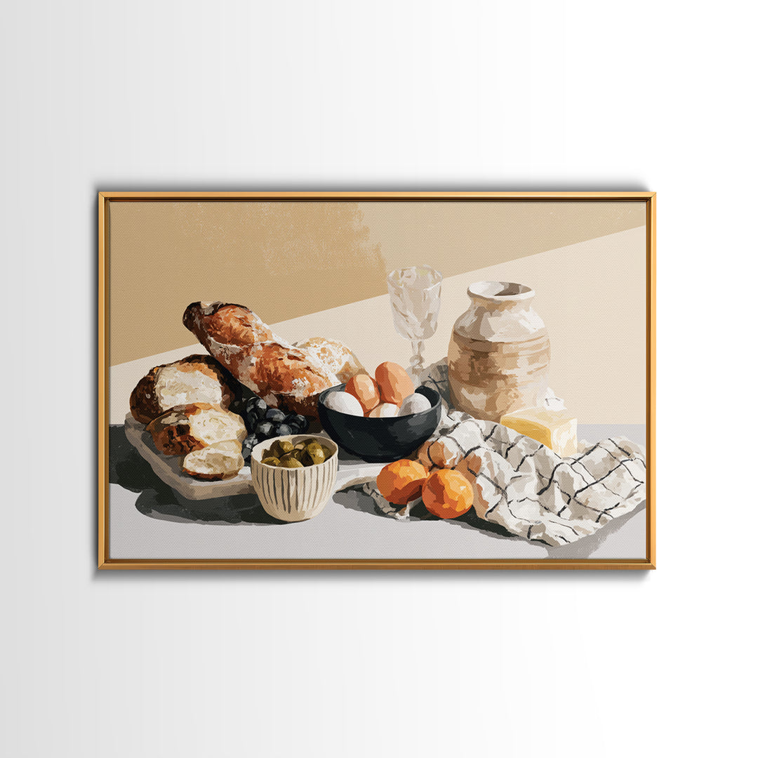 French Bistro Food Illustration Without Text Framed Canvas Print, Dining Room Art, Printable Art, Dining Room Decor, Dining, DRA-3x2-86
