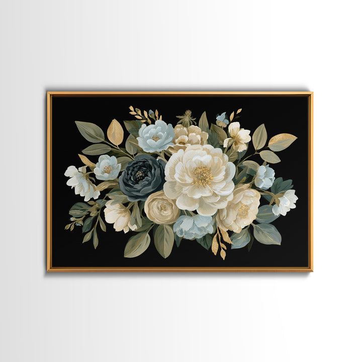 Moody Dark Background Bouquet for Formal Dining Canvas Print, Dining Room Art, Set of 3 Prints, Dining Room Decor, Dining, DRA-3x2-87