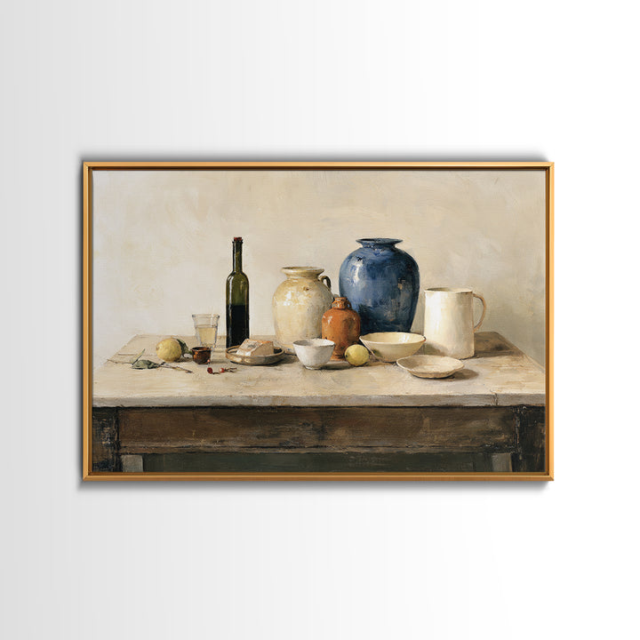 Sunlit Farmhouse Table Objects Without Room View Canvas Print, Dining Room Art, 3 Piece Wall Art, Dining Room Decor, Dining, DRA-3x2-93