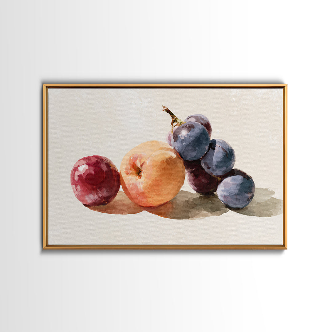 Peach and Plum Still Life Framed Canvas Print, Dining Room Art, Food Art, Dining Room Decor, Fine Art, Dining, DRA-3x2-96