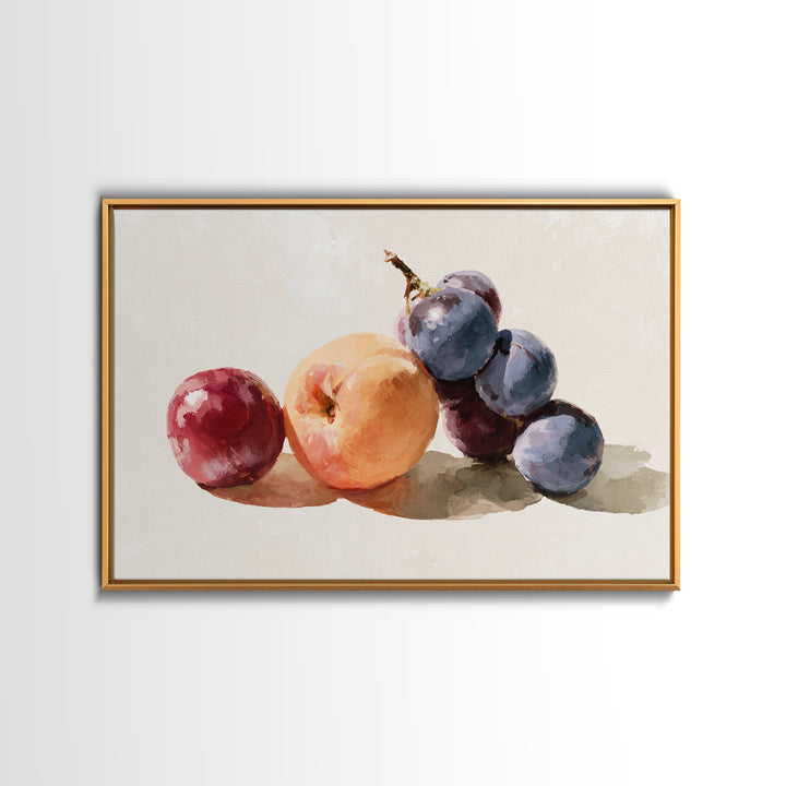 Peach and Plum Still Life Framed Canvas Print, Dining Room Art, Food Art, Dining Room Decor, Fine Art, Dining, DRA-3x2-96