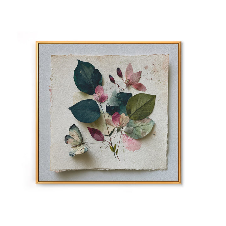 Botanical Collage with Butterflies and Old Paper Canvas Print, Eclectic Art, Wall Art, Living Room Decor, Fine Art, Eclectic, ECL-1x1-13