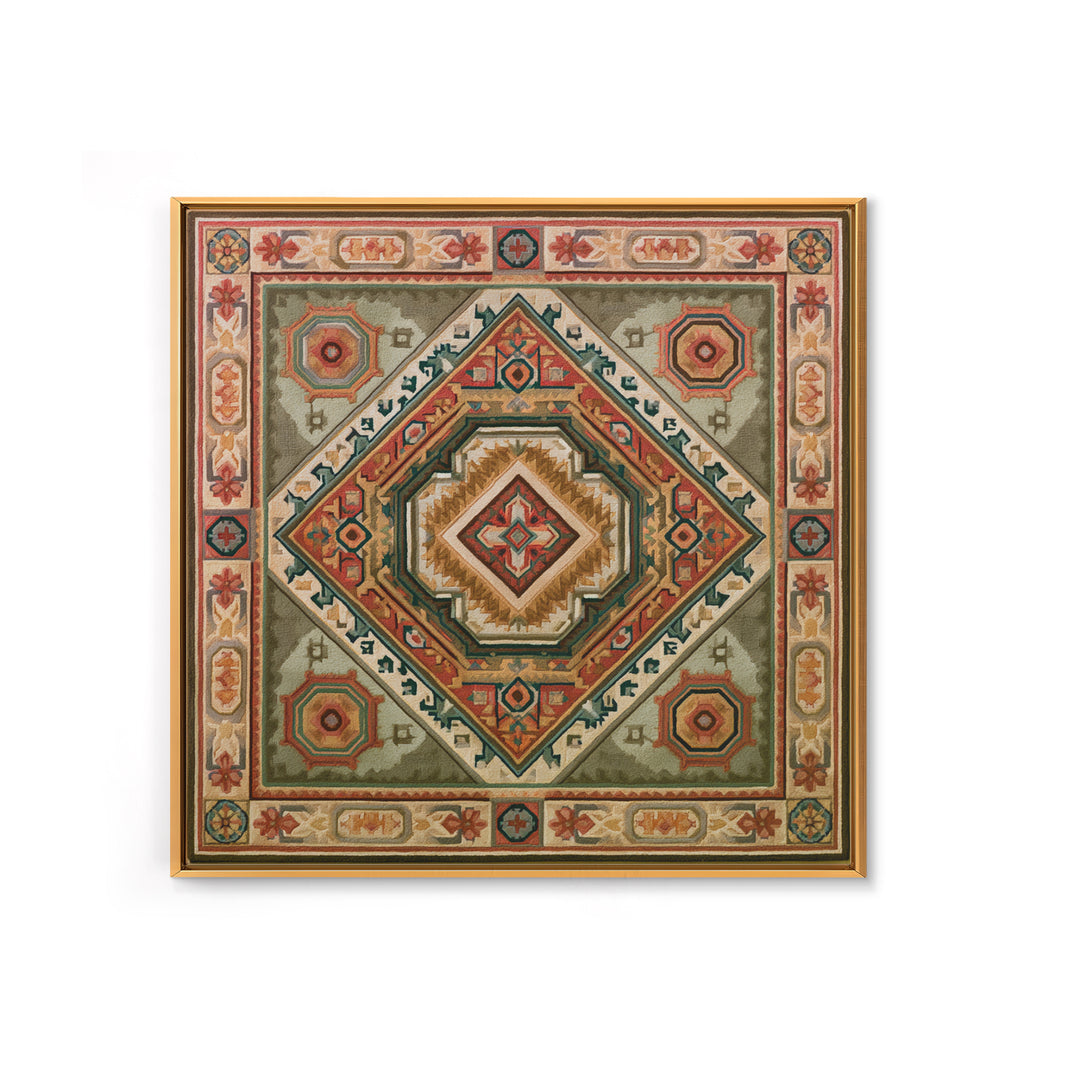 Layered Tapestry Pattern Framed Canvas Print, Eclectic Art, Large Wall Art, Living Room Decor, Watercolor Art, Eclectic, ECL-1x1-16