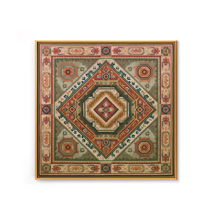 Layered Tapestry Pattern Framed Canvas Print, Eclectic Art, Large Wall Art, Living Room Decor, Watercolor Art, Eclectic, ECL-1x1-16