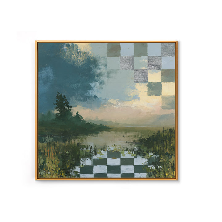 Playful Checkerboard Landscape Framed Canvas Print, Eclectic Art, Printable Wall Art, Living Room Decor, Fine Art, Eclectic, ECL-1x1-33