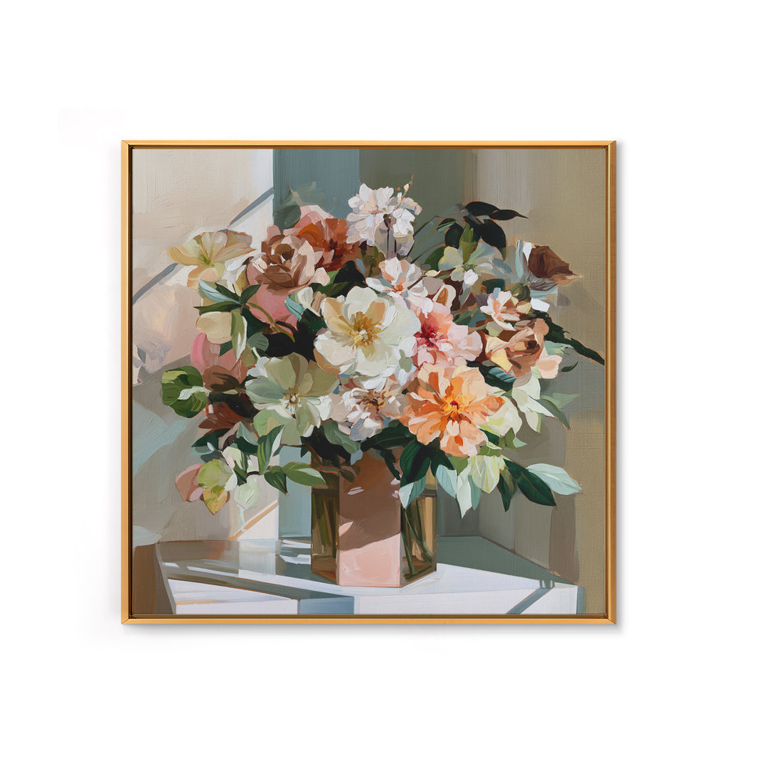 Retro Futurist Vase of Flowers Framed Canvas Print, Eclectic Art, Textured Painting, Living Room Decor, Fine Art, Eclectic, ECL-1x1-34