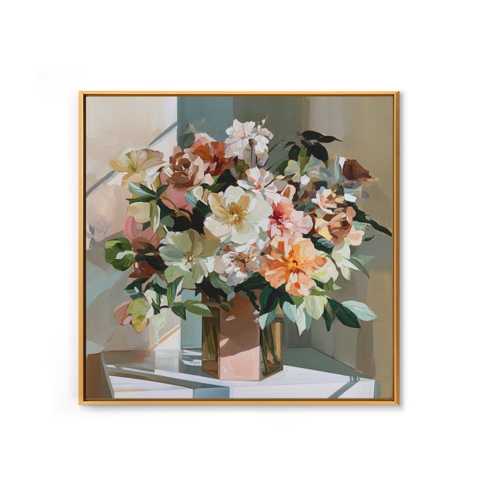 Retro Futurist Vase of Flowers Framed Canvas Print, Eclectic Art, Textured Painting, Living Room Decor, Fine Art, Eclectic, ECL-1x1-34