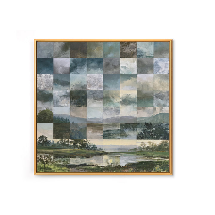 Bohemian Patchwork Landscape Framed Canvas Print, Eclectic Art, Room Decor, Living Room Decor, Oil Painting, Eclectic, ECL-1x1-48