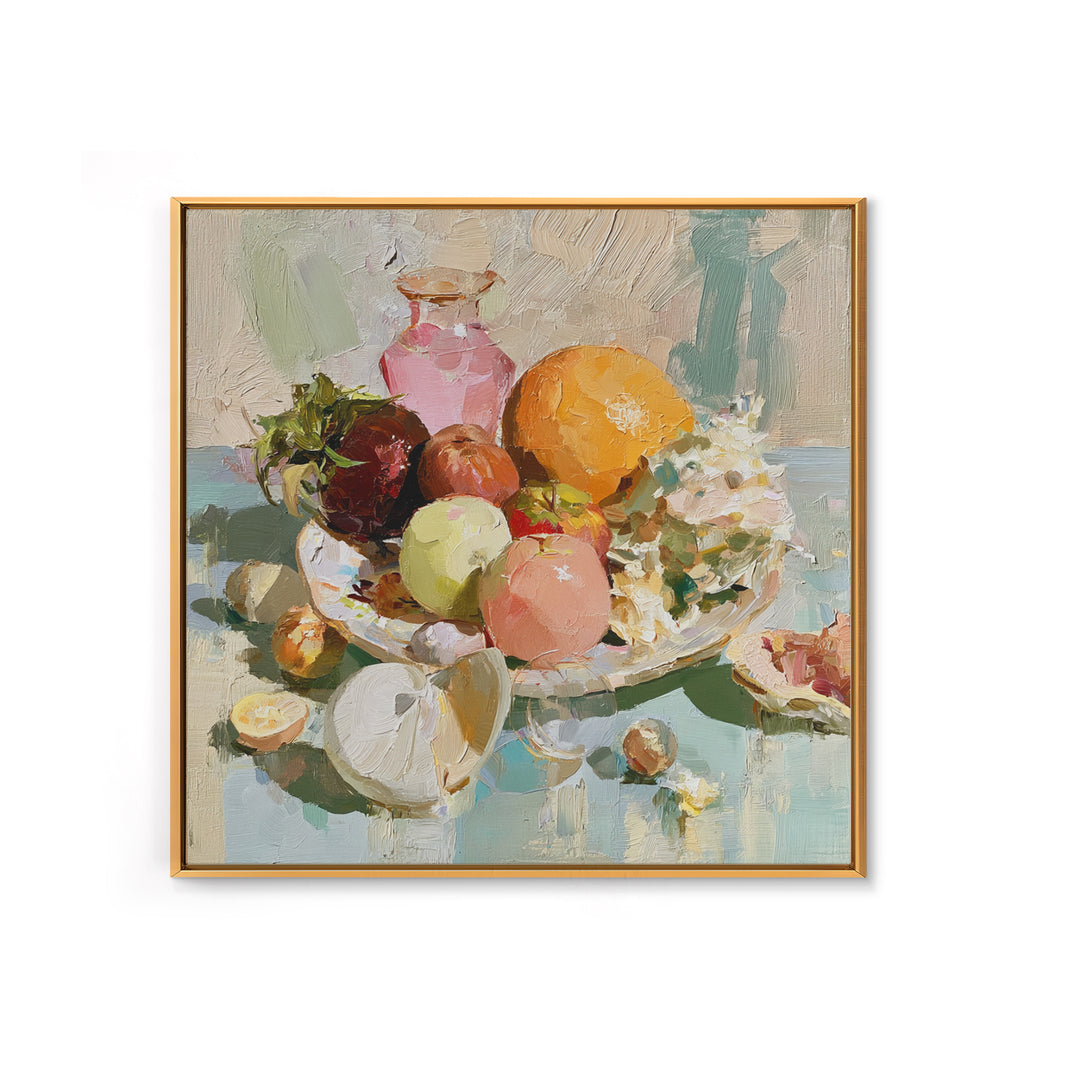 Bold Maximalist Still Life Framed Canvas Print, Eclectic Art, Modern Decor, Living Room Decor, Oil Painting, Eclectic, ECL-1x1-51