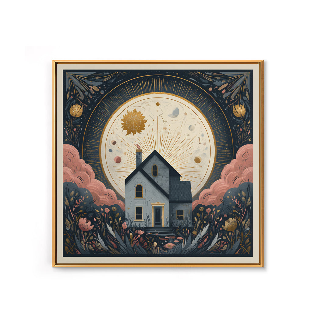 Folk Art House Canvas Print, Eclectic Art, Fine Art Print, Living Room Decor, Watercolor Art, Eclectic, Digital Prints, ECL-1x1-55