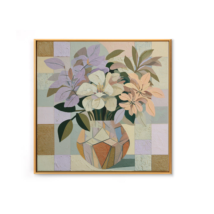 Retro Futurist Vase of Flowers Framed Canvas Print, Eclectic Art, Textured Painting, Living Room Decor, Fine Art, Eclectic, ECL-1x1-58