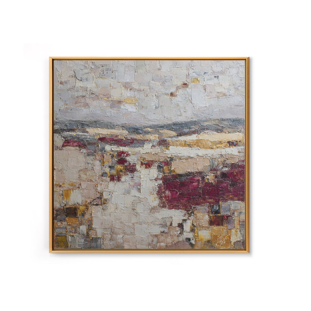 Naive Cityscape with Patterned Windows Framed Canvas Print, Eclectic Art, Boho Wall Art, Living Room Decor, Abstract Art, ECL-1x1-84