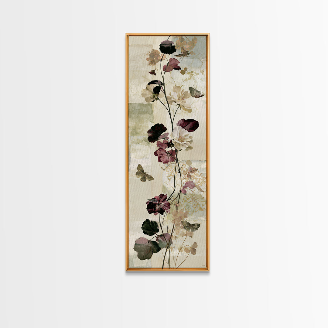 Botanical Collage with Butterflies and Old Paper Canvas Print, Eclectic Art, Wall Art, Living Room Decor, Fine Art, Eclectic, ECL-1x3-1