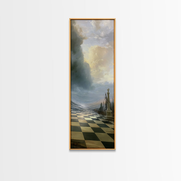 Playful Checkerboard Landscape Framed Canvas Print, Eclectic Art, Large Wall Art, Living Room Decor, Fine Art, Eclectic, ECL-1x3-69