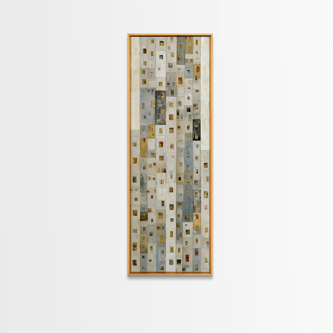 Naive Cityscape with Patterned Windows Canvas Print, Eclectic Art, Textured Painting, Living Room Decor, Fine Art, Eclectic, ECL-1x3-72