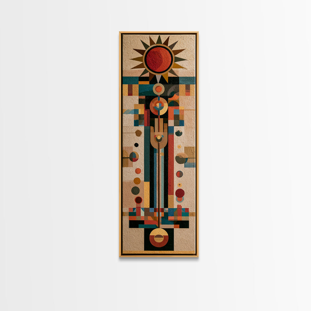 Geometric Sun and Hand Motif Framed Canvas Print, Eclectic Art, Wall Art Prints, Living Room Decor, Fine Art, Eclectic, ECL-1x3-75