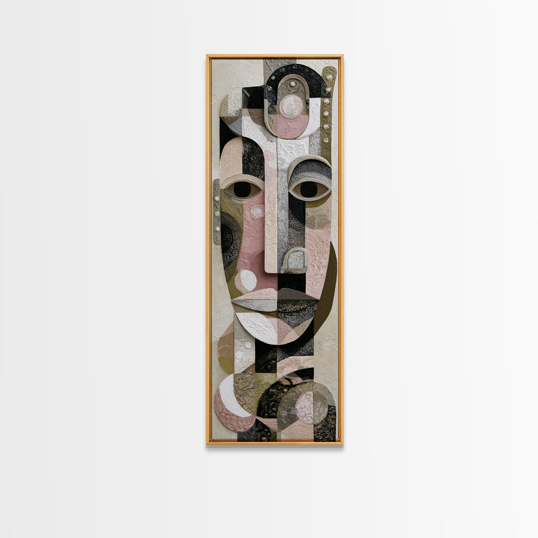 Abstract Mask with Playful Textures Framed Canvas Print, Eclectic Art, Boho, Living Room Decor, Abstract Art, Eclectic, ECL-1x3-8