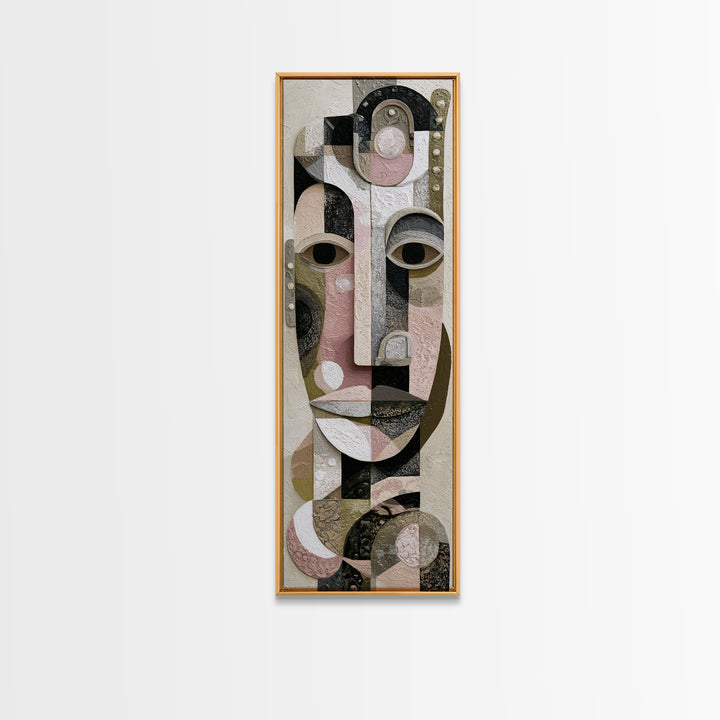 Abstract Mask with Playful Textures Framed Canvas Print, Eclectic Art, Boho, Living Room Decor, Abstract Art, Eclectic, ECL-1x3-8