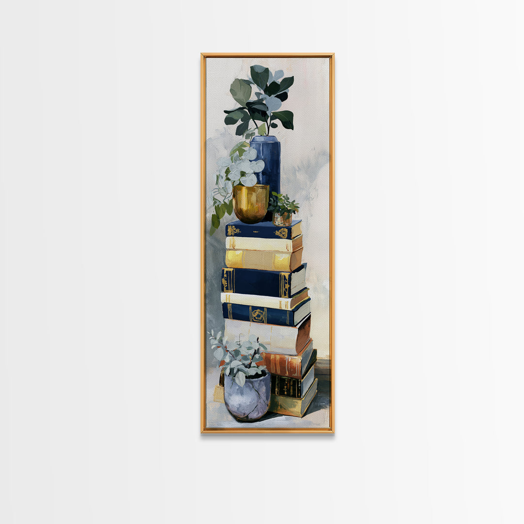 Colorful Book and Plant Still Life Framed Canvas Print, Eclectic Art, Art Print, Living Room Decor, Fine Art, Eclectic, ECL-1x3-83