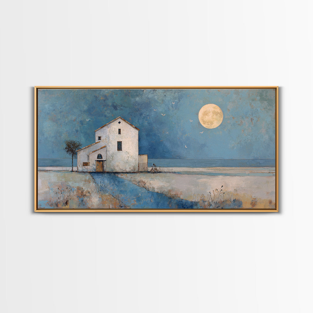 Folk Art House Framed Canvas Print, Eclectic Art, Boho, Living Room Decor, Fine Art, Eclectic, Unique Wall Art, Boho Decor, ECL-2x1-3