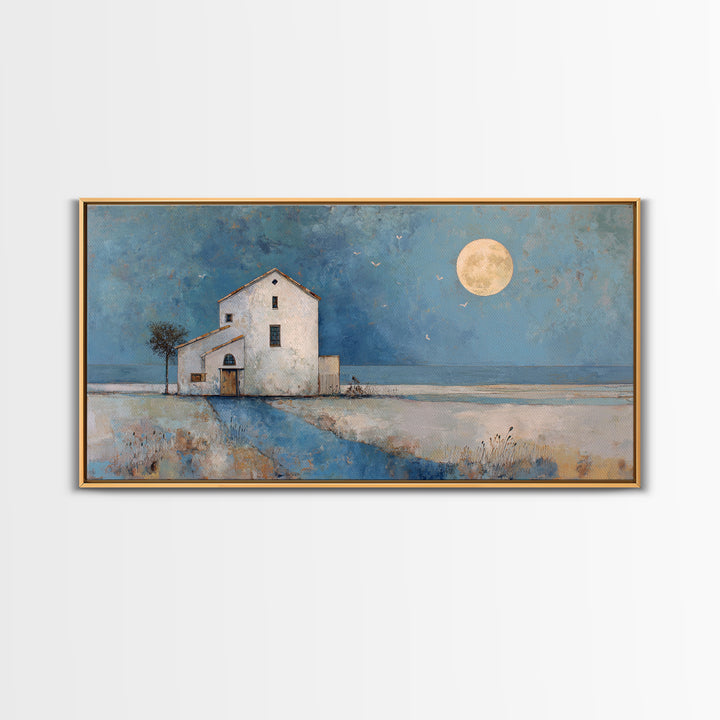 Folk Art House Framed Canvas Print, Eclectic Art, Boho, Living Room Decor, Fine Art, Eclectic, Unique Wall Art, Boho Decor, ECL-2x1-3