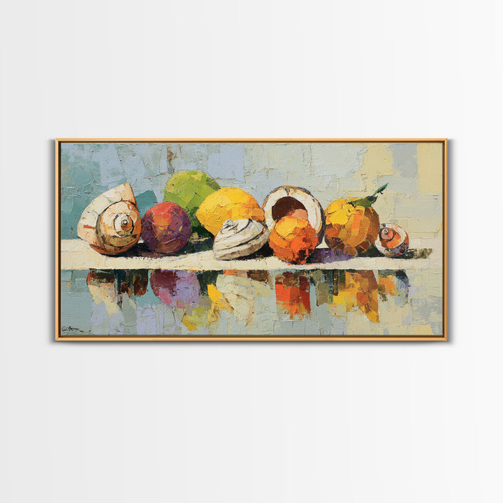 Unexpected Lobster and Lemons Still Life Framed Canvas Print, Eclectic Art, Living Room Decor, Watercolor Art, Eclectic, ECL-2x1-38