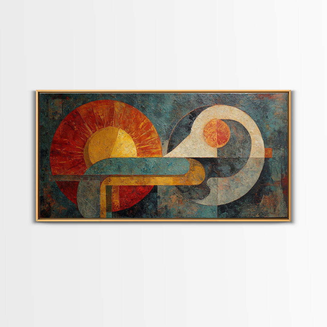 Geometric Sun and Hand Motif Framed Canvas Print, Eclectic Art, Unique Wall Art, Living Room Decor, Abstract Art, Eclectic, ECL-2x1-59