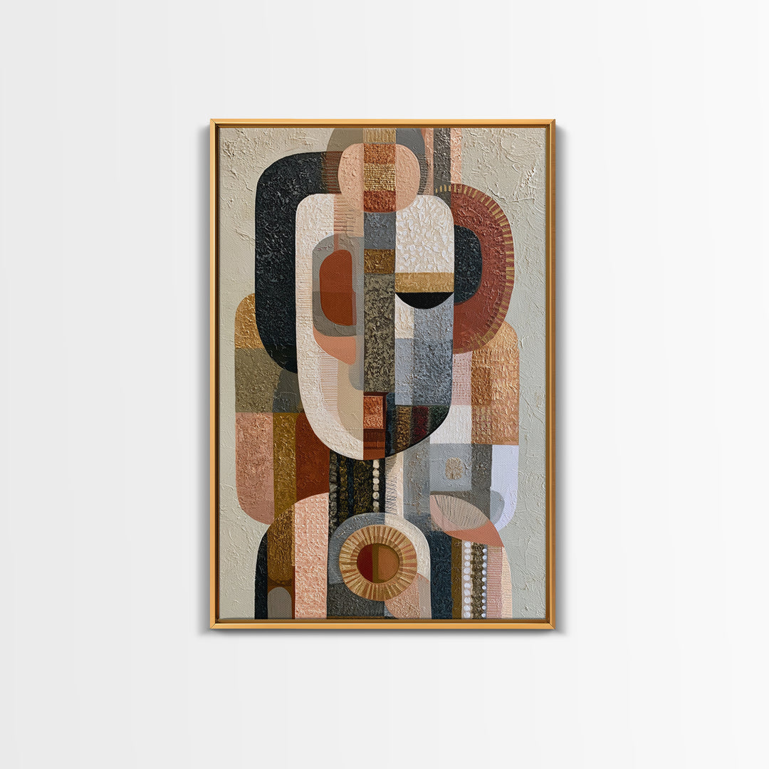 Abstract Mask with Playful Textures Framed Canvas Print, Eclectic Art, Boho Wall Art, Living Room Decor, Abstract Art, Eclectic, ECL-2x3-100