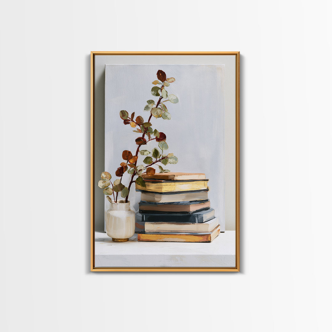 Colorful Book and Plant Still Life Canvas Print, Eclectic Art, Living Room Decor, Fine Art, Eclectic, Textured Painting, ECL-2x3-31
