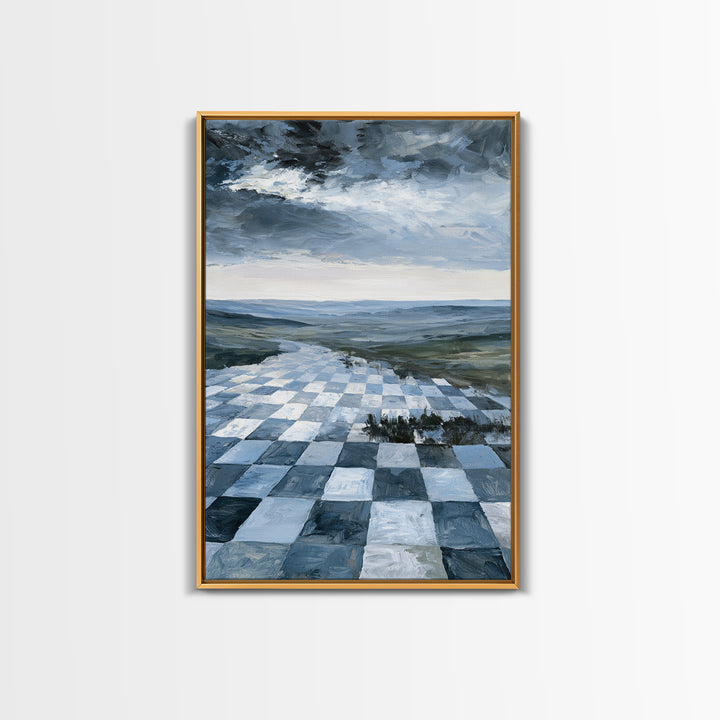 Playful Checkerboard Landscape Canvas Print, Eclectic Art, Modern Decor, Living Room Decor, Oil Painting, Eclectic, Wall Decor, ECL-2x3-65