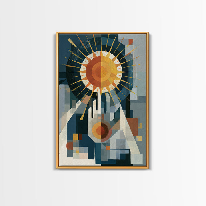Geometric Sun and Hand Motif Canvas Print, Eclectic Art, Printable Wall Art, Living Room Decor, Abstract Art, Eclectic, ECL-2x3-95