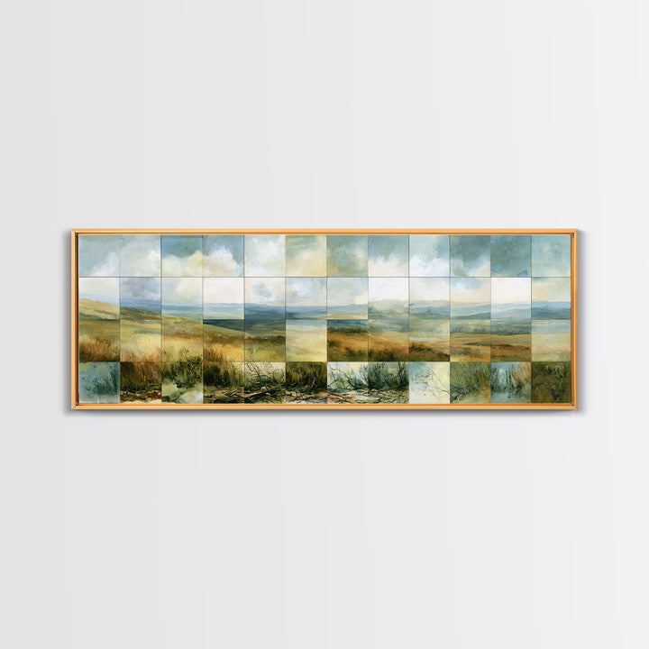 Playful Checkerboard Landscape Framed Canvas Print, Eclectic Art, Fine Art Print, Living Room Decor, Watercolor Art, Eclectic, ECL-3x1-1