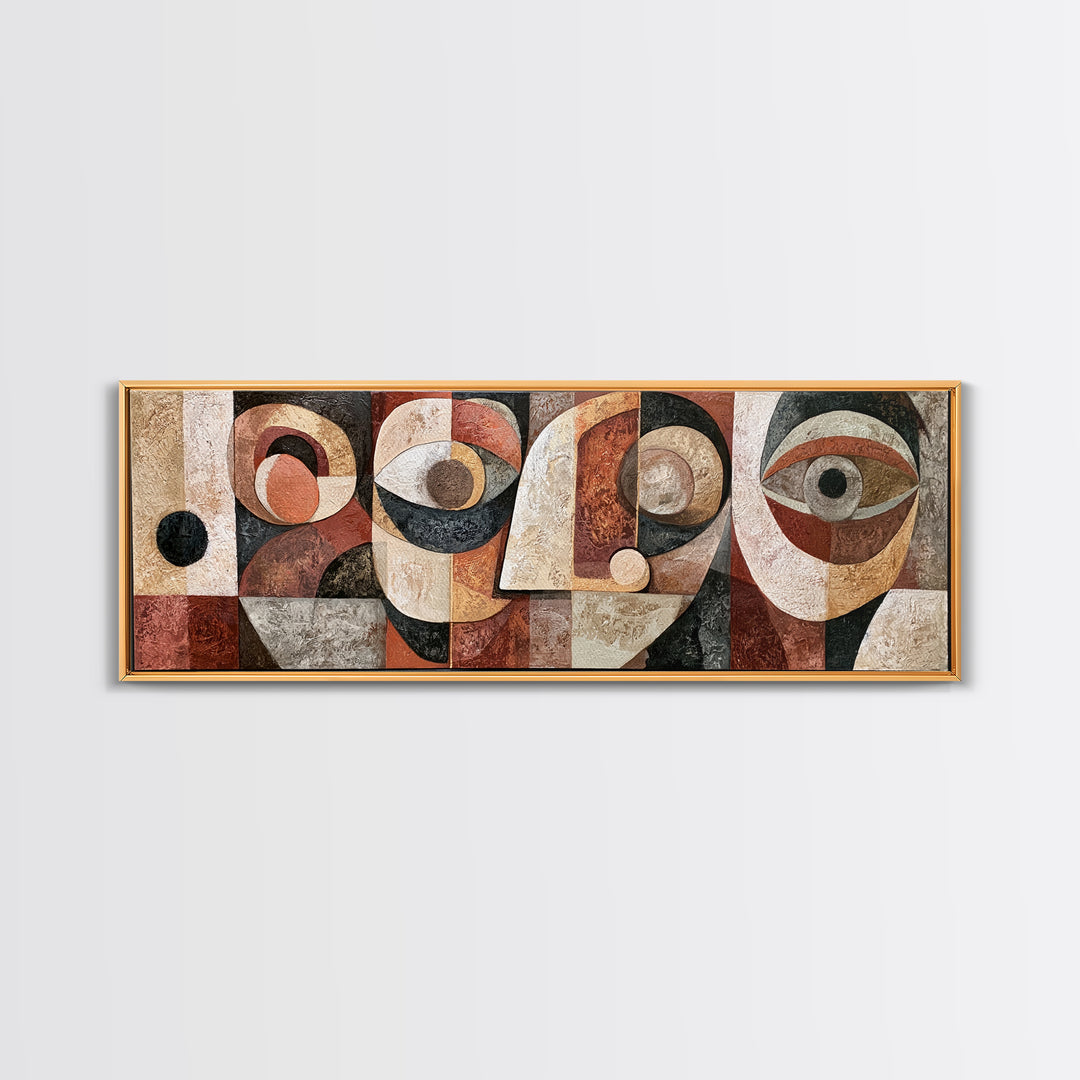 Abstract Mask with Playful Textures Framed Canvas Print, Eclectic Art, Dopamine Decor, Living Room Decor, Abstract Art, ECL-3x1-12