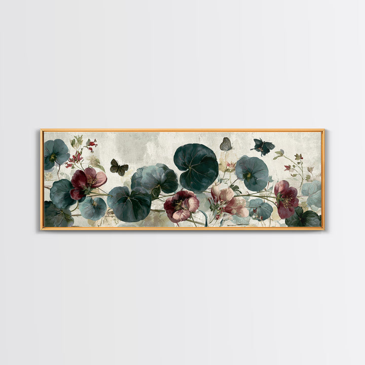 Botanical Collage with Butterflies and Old Paper Canvas Print, Eclectic Art, Statement Artwork, Living Room Decor, Eclectic, ECL-3x1-29