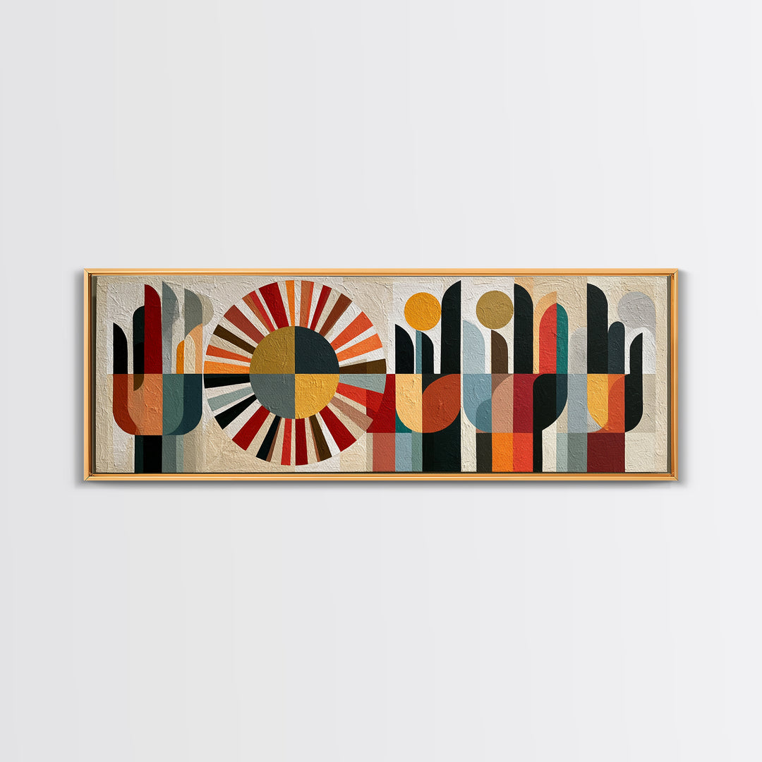 Geometric Sun and Hand Motif Canvas Print, Eclectic Art, Room Decor, Living Room Decor, Eclectic, Artwork, Original Art, ECL-3x1-31