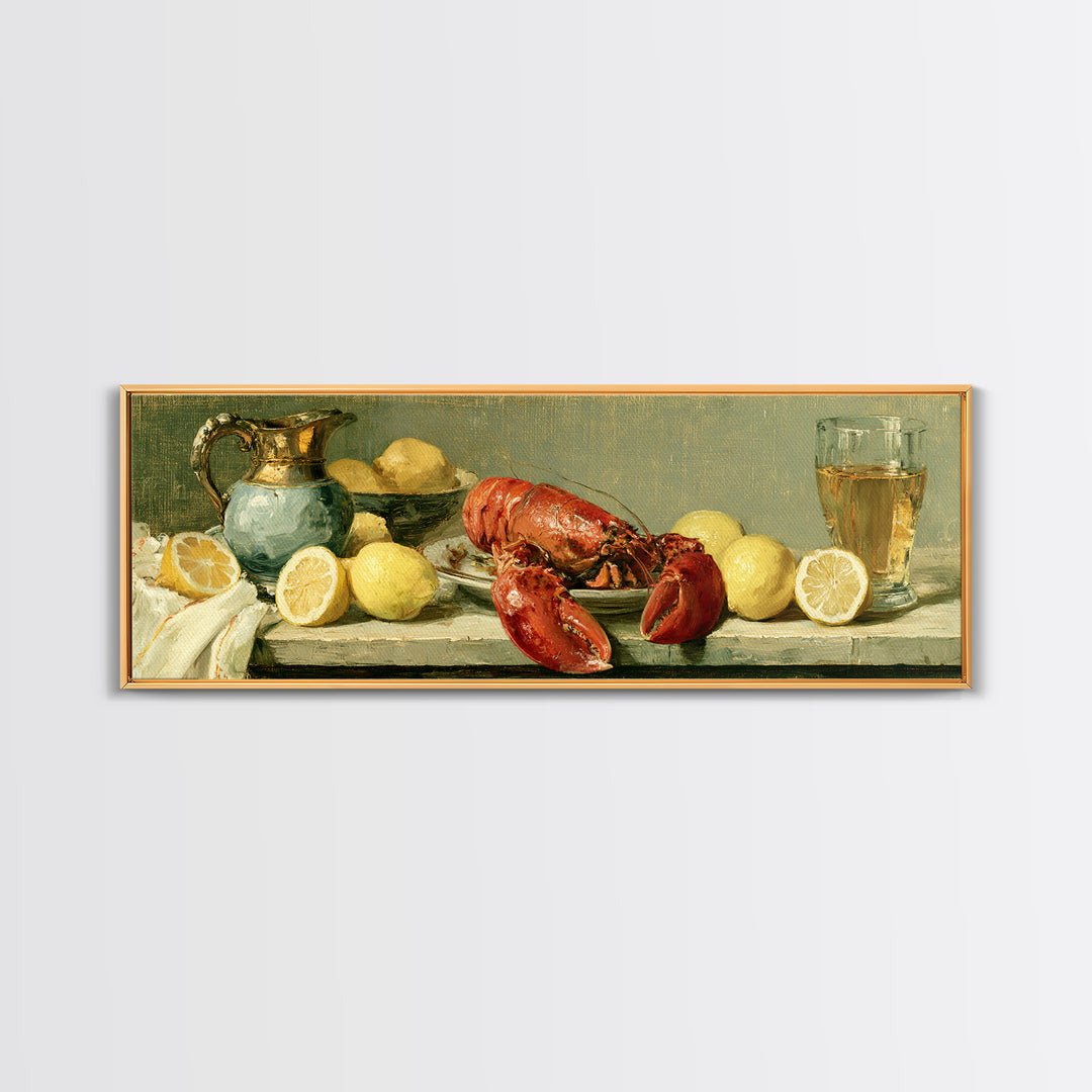 Unexpected Lobster and Lemons Still Life Canvas Print, Eclectic Art, Digital Print, Living Room Decor, Abstract Art, Eclectic, ECL-3x1-34