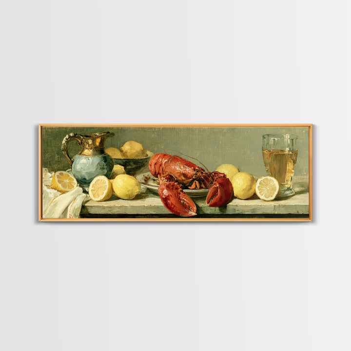 Unexpected Lobster and Lemons Still Life Canvas Print, Eclectic Art, Digital Print, Living Room Decor, Abstract Art, Eclectic, ECL-3x1-34