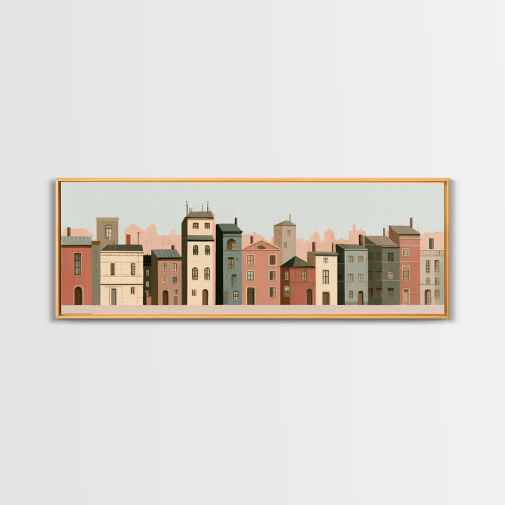 Naive Cityscape with Patterned Windows Canvas Print, Eclectic Art, Living Room Decor, Watercolor Art, Eclectic, ECL-3x1-4