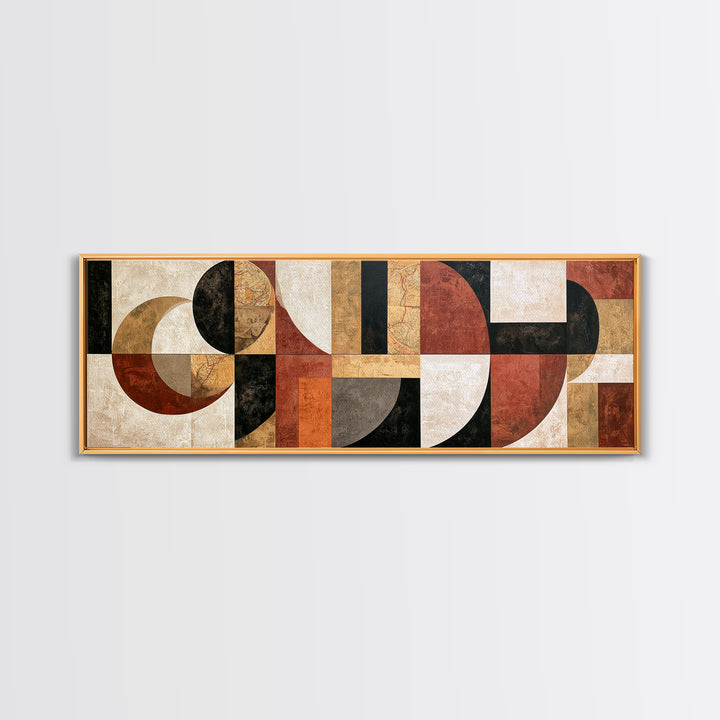 Abstract Shapes Layered Framed Canvas Print, Eclectic Art, Statement Artwork, Living Room Decor, Abstract Art, Eclectic, ECL-3x1-44