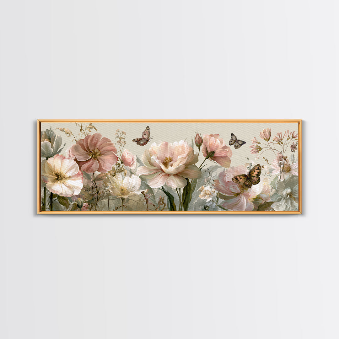 Botanical Collage with Butterflies and Old Paper Canvas Print, Eclectic Art, Contemporary Art, Living Room Decor, Eclectic, ECL-3x1-53