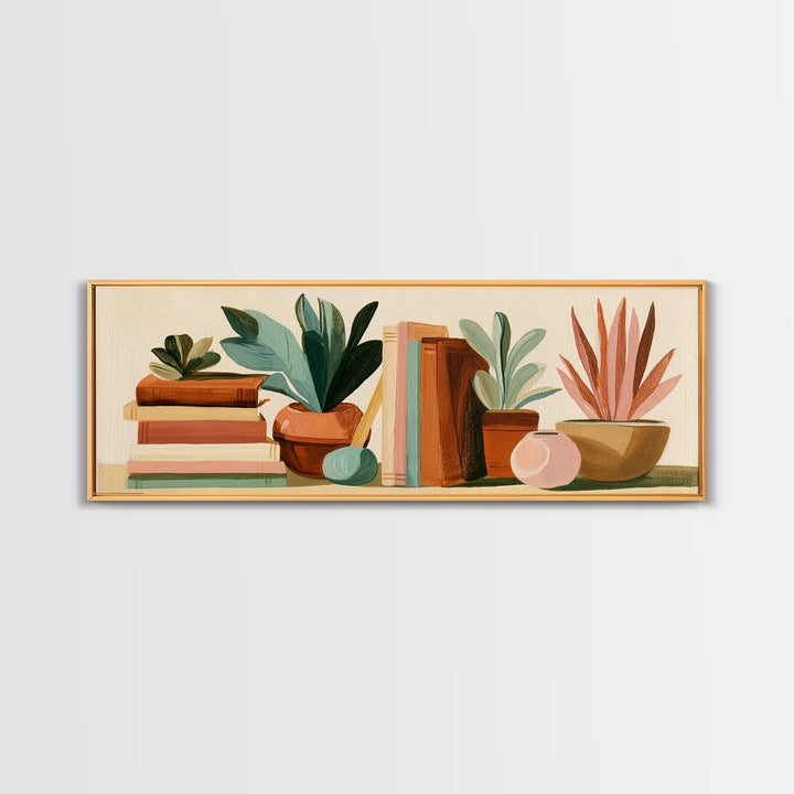 Colorful Book and Plant Still Life Framed Canvas Print, Eclectic Art, Art Prints, Living Room Decor, Fine Art, Eclectic, ECL-3x1-63