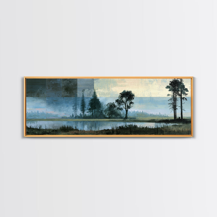 Bohemian Patchwork Landscape Framed Canvas Print, Eclectic Art, Minimalist Decor, Living Room Decor, Fine Art, Eclectic, ECL-3x1-64