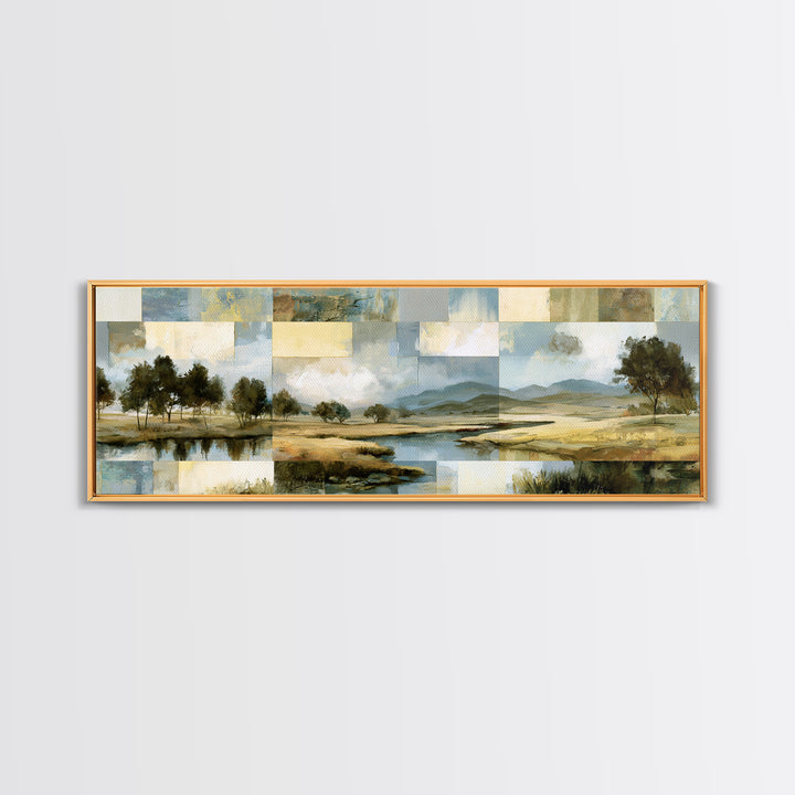 Bohemian Patchwork Landscape Canvas Print, Eclectic Art, Wall Decor, Living Room Decor, Fine Art, Eclectic, Boho, Artwork, ECL-3x1-88