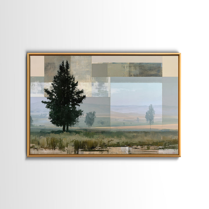 Bohemian Patchwork Landscape Framed Canvas Print, Eclectic Art, Digital Print, Living Room Decor, Fine Art, Eclectic, ECL-3x2-100