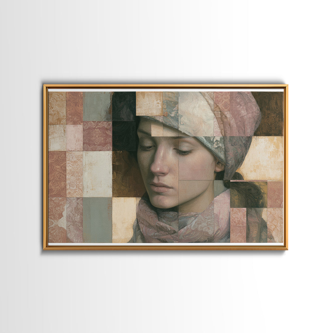 Surreal Portrait with Mismatched Patterned Clothing Canvas Print, Eclectic Art, Fine Art Print, Living Room Decor, Eclectic, ECL-3x2-30