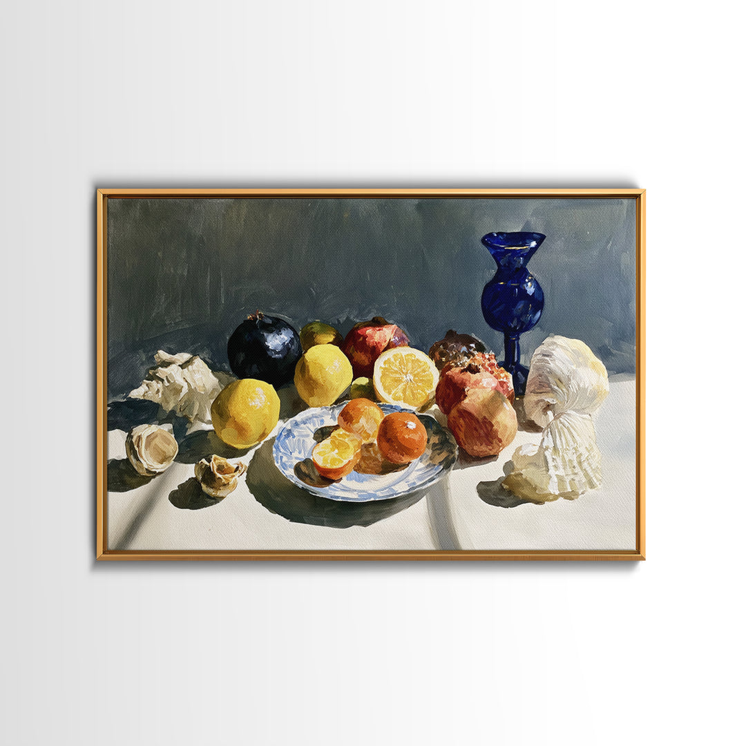 Bold Maximalist Still Life Framed Canvas Print, Eclectic Art, Oil Painting, Living Room Decor, Eclectic, Dopamine Decor, ECL-3x2-31