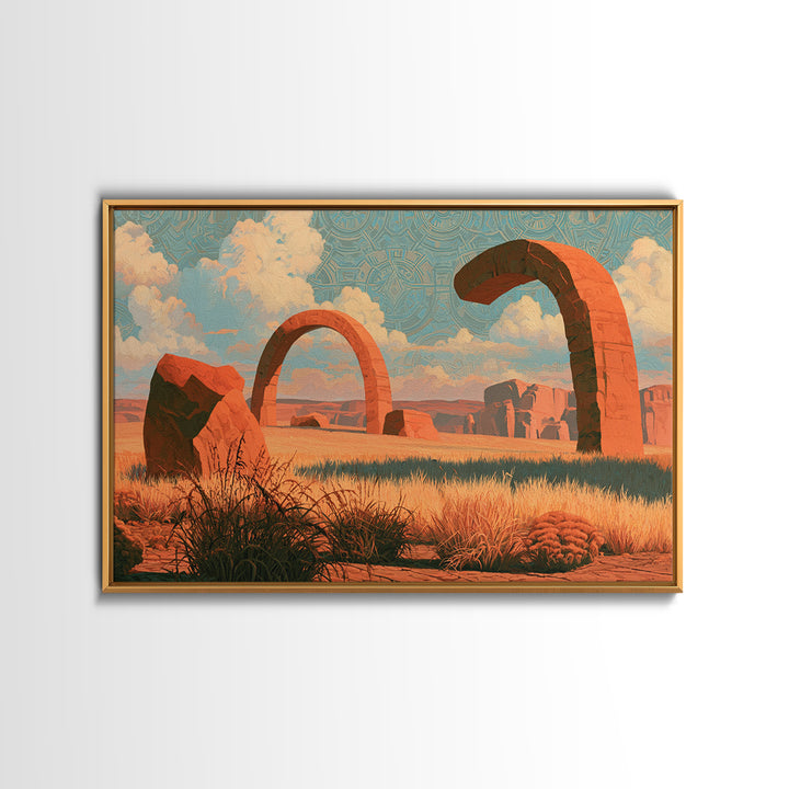 Surreal Desert with Floating Arches Framed Canvas Print, Eclectic Art, Modern Decor, Living Room Decor, Fine Art, Eclectic, ECL-3x2-50