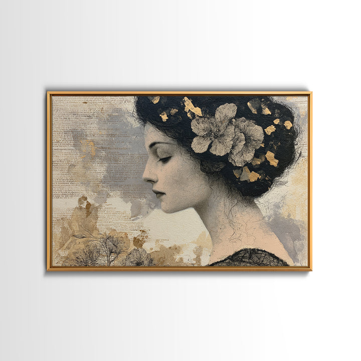 Mixed Media Woman Framed Canvas Print, Eclectic Art, Artwork, Living Room Decor, Fine Art, Eclectic, Boho Decor, Gallery Decor, ECL-3x2-60