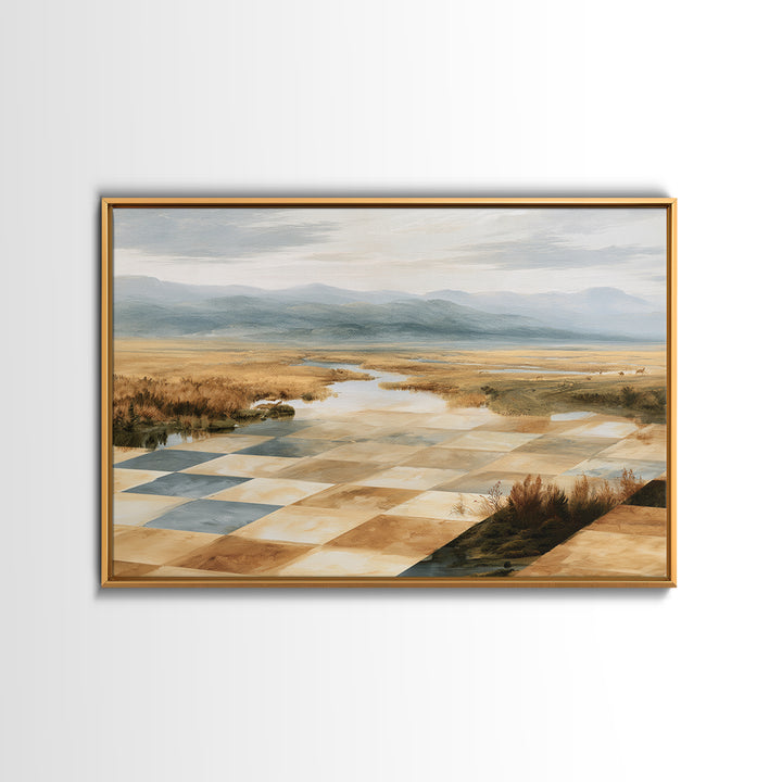 Playful Checkerboard Landscape Canvas Print, Eclectic Art, Art, Living Room Decor, Fine Art, Eclectic, Large Wall Art, ECL-3x2-61