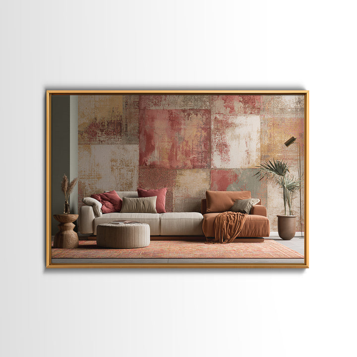Layered Tapestry Pattern Framed Canvas Print, Eclectic Art, Living Room Decor, Fine Art, Eclectic, Textured Painting, ECL-3x2-92
